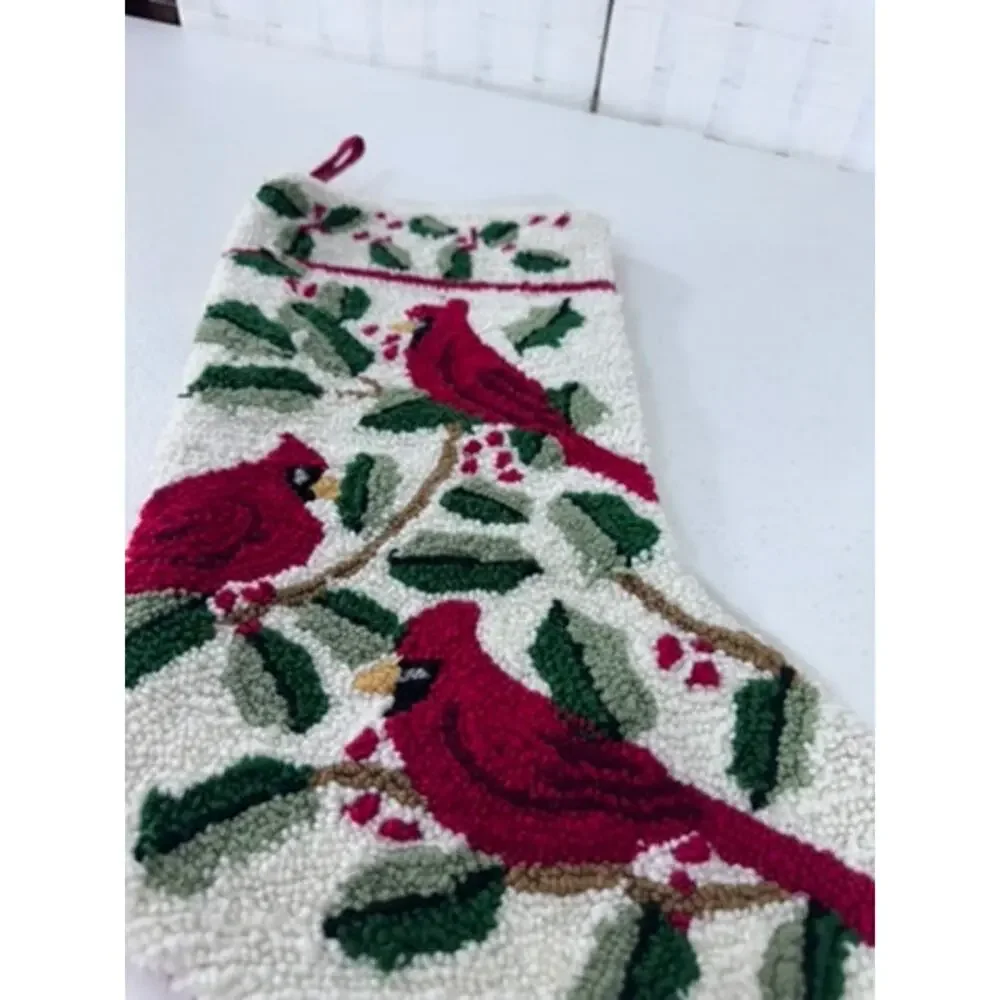 Hook And Loop Cardinals Stocking,‎ Christmas, Holly Branches